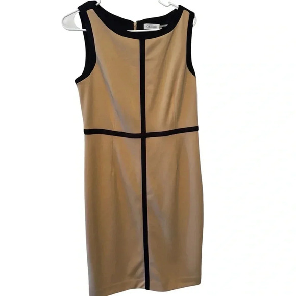 CALVIN KLEIN EUC WOMENS DRESS TAN BLACK FALL WINTER DRESSES CASUAL HOLIDAY SZ 8 - Picture 6 of 8